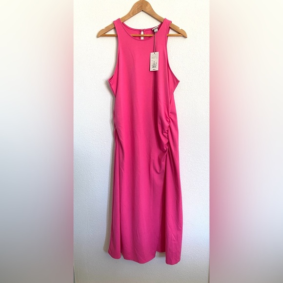 A new day pink sleeveless tank ruched ponte midi front slit dress - Picture 3 of 10